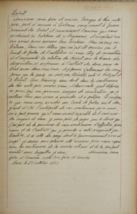 Ofício de 25 de outubro de 1822, enviado ao Príncipe Regente, D. Pedro I (1798-1834), no qual o e...