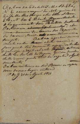 Minuta de despacho de 31 de agosto de 1831, do ministro e secretário de Estado dos negócios estra...
