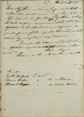 Circular enviado ao corpo diplomático em 2 de maio de 1831, convidando-os para Assembleia Extraor...