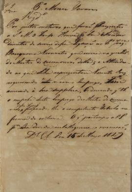 Despacho enviado para Francisco Muniz Tavares (1793-1876), em 16 de maio de 1829 relatando a demi...