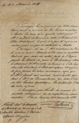Nota a João Carlos Augusto de Oyenhausen-Gravenburg (s.d.-1838), Marques de Aracaty, informando a...