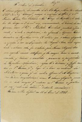 Minuta de 11 de fevereiro de 1828, do conselho de D. Pedro I a Leandro Palácio, enviado extraordi...