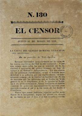 Artigo do jornal “El censor” de 12 de março de 1818 abordando sobre os movimentos de independênci...