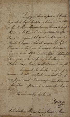 Oficio expedido por Barão de Daiser a Francisco Carneiro de Campos (1765-1842), em 9 de dezembro ...