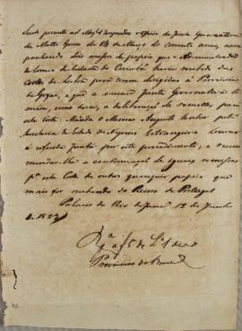 Circular enviada em 12 de junho de 1823, comunicando sobre dois maços de papéis que o administrad...