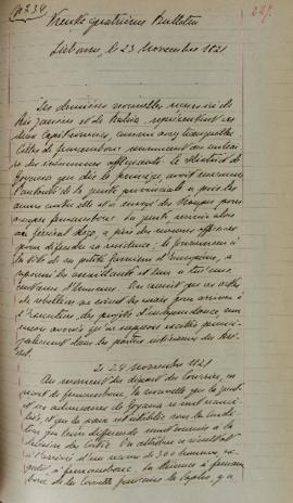 Boletim enviado em 23 e 24 de novembro de 1821, relatando as últimas noticia do Rio de Janeiro e ...