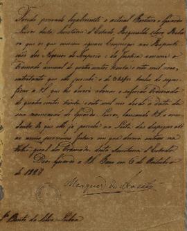 Despacho enviado por João Carlos Augusto de Oyenhausen-Gravenburg (s.d.-1838) para Bento da Silva...