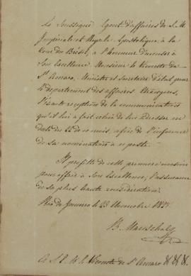 Oficio expedido por Wenzel Philipp Leopold (1784-1851), Barão de Mareschal, a José Egídio Álvares...