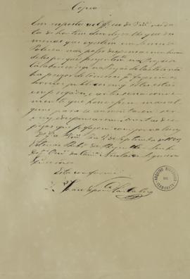 Cópia de carta de Estevão Ribeiro de Resende (1777 – 1856) para Nicolau de Sequeira Queiróz infor...