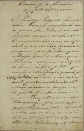 Circular enviado aos Ministros da Dinamarca, Países Baixos e Sardenha, em 16 de maio de 1813. O d...