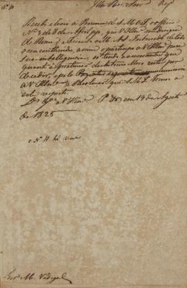 Despacho enviado pelo monsenhor Francisco Corrêa Vidigal (s.d-1838) em 19 de agosto de 1825. O do...