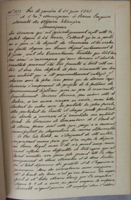 Despacho nº 113, de 21 de junho de 1821, de Jean-Baptiste Maler (s.d.), Cônsul-geral da França no...