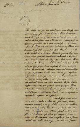 Carta de Luiz Moutinho Lima Alvares e Silva (1792 – 1863) para o ministro e secretário de Estado ...