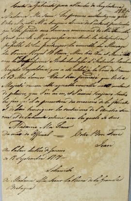 Nota diplomática de 18 de setembro de 1817, de D. João VI (1767-1826), dirigida a Rainha da Ingla...