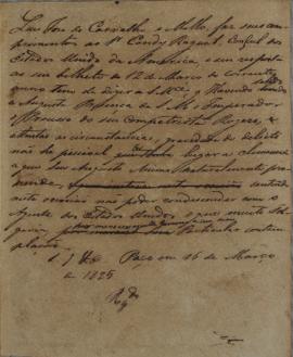 Minuta de despacho de 16 de março de 1825, de Luis José de Carvalho e Melo (1764-1826), endereçad...