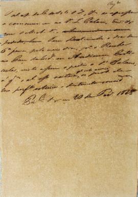 Minuta de 20 de fevereiro de 1828, endereçada a Leandro Palácio, enviado extraordinário e ministr...