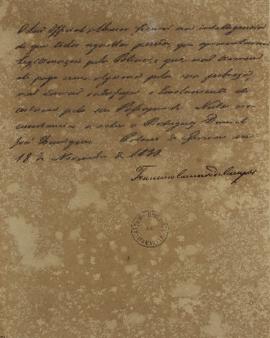 Despacho enviado por Francisco Carneiro de Campos (1765 - 1842), em 18 de novembro de 1831, infor...