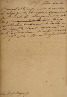 Minuta de aviso sem indicação de autoria, dirigido a Manuel Jacinto Nogueira da Gama (1765-1847),...