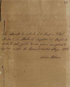 Nota nº 39 informando o recebimento de 15 escudos de Francisco Corrêa Vidigal (s.d-1838), pela es...