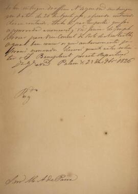 Minuta de despacho datada do dia 27 de setembro de 1824 acusando o recebimento do ofício n.4 do d...