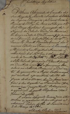 Ofício de 2 de março de 1821, de Silvestre Pinheiro Ferreira (1769-1846), ministro e secretário d...