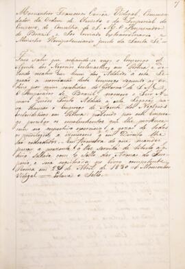 Cópia de carta patente enviada pelo Monsenhor Francisco Corrêa Vidigal (s.d.-1838), com data de 2...