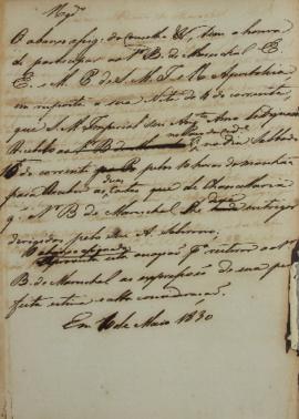 Minuta de despacho enviada para Wenzel Philipp Leopold (1784-1851), em 10 de maio de 1830, comuni...