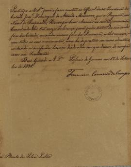 Despacho enviado por Francisco Carneiro de Campos (1765 - 1842) para Bento da Silva Lisboa (1793-...