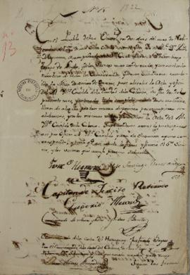 Ata de 10 de novembro de 1822 de celebração realizada pelo Cabildo do Povoado de Vívoras, sobre a...