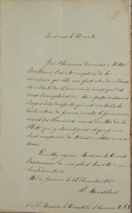 Oficio enviado por Wenzel Philipp Leopold (1784-1851), Barão de Mareschal, a José Egídio Álvares ...