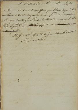Despacho enviado ao Luiz Moutinho Lima Alvares e Silva (1792-1863) em 18 de abril de 1831 acusand...