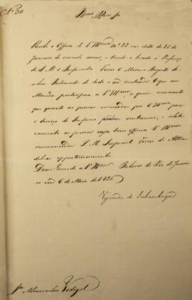 Ofício original enviado por Antônio Luiz Pereira da Cunha (1760-1837), Visconde de Inhambupe, ao ...