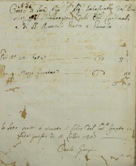 Documento nº 45, recibo de Giuseppe Tronce ao Monsenhor Francisco Corrêa Vidigal (s.d-1838) infor...
