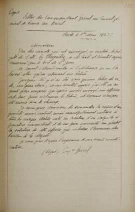 Ofício de 1 de março de 1823, do comandante Grivel, a Jean-Baptiste Maler (s.d.-s.d.), cônsul-ger...
