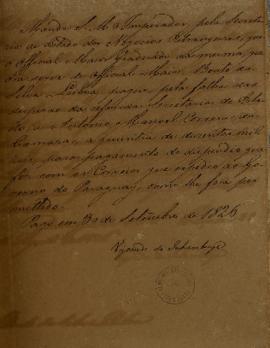 Despacho de Antônio Luiz Pereira da Cunha (1760-1837), Visconde de Inhambupe, a Bento da Silva Li...