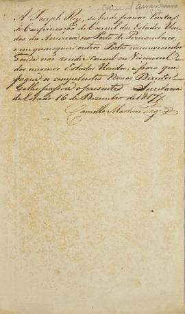 Despacho de 16 de dezembro de 1817, de Camillo Martins Lage, oficial maior da repartição dos Negó...