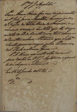 Ofício de 15 de junho de 1821, de Pedro Álvares Diniz (s.d.), ministro e secretário dos negócios ...