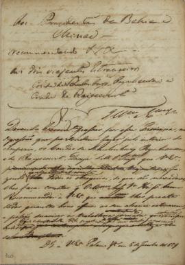 Circular enviada em 5 de junho de 1829 para o presidente da Bahia, comunicando sobre a viagem ao ...