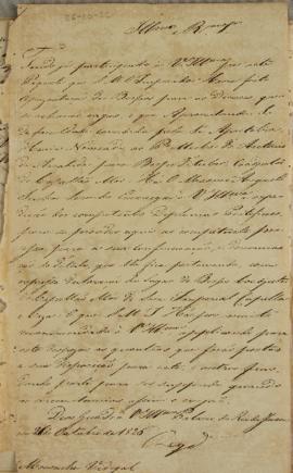 Despacho enviado pelo Monsenhor Francisco Corrêa Vidigal (s.d-1838) em 26 de outubro de 1826 rela...