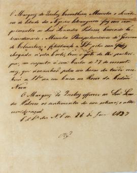 Minuta de 26 de janeiro de 1827, de João Severiano Maciel da Costa (1769-1833), Marquês de Queluz...