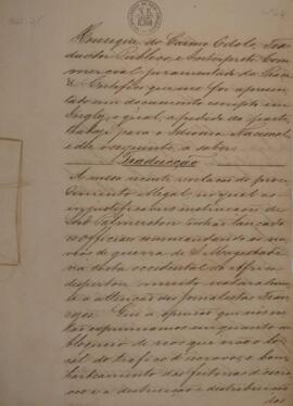 Certificado original redigido por Henrique do Carmo Edolo (1791-1861), tradutor público e intérprete comercial juramentado, pelo qual atesta a veracidade da tradução para o idioma nacional de um documento originalmente escrito em inglês. O referido documento integra parte dos autos do processo movido pelo cidadão brasileiro Manoel Pinto da Fonseca a respeito de questões relacionadas ao aprisionamento da embarcação “John A. Bob”.
