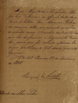 Despacho enviado por João Carlos Augusto de Oyenhausen-Gravenburg (s.d.-1838), Marquês de Aracaty...