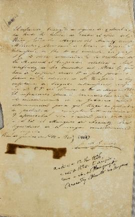 Despacho de Juan María Gómez (1798- 1850) ao Marquês de Aracaty (s.d.-1838), em 12 de novembro de...