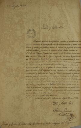 Oficio encaminhado por Tomás García de Zuñiga (1780-1843), em 23 de agosto de 1822, ao Príncipe R...