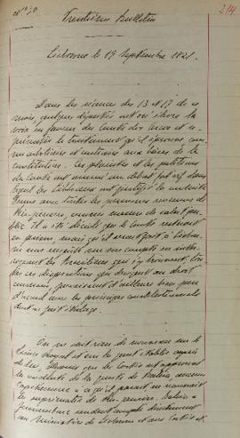 Despacho enviado pelo senhor Lemps ao Barão de Pasquier (1767-1862), em 19 de setembro de 1821, i...