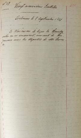 Despacho enviado pelo senhor Lemps ao Barão de Pasquier (1767-1862), em 08 de setembro de 1821, i...