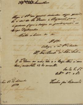 Circular enviada por Theodoro José Biancardi (1777-1854) em 12 de setembro de 1829, solicitando u...