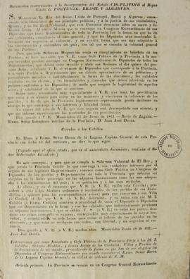 Cópia de documentos concernentes a incorporação do estado Cisplatino ao Reino Unido de Portugal, ...