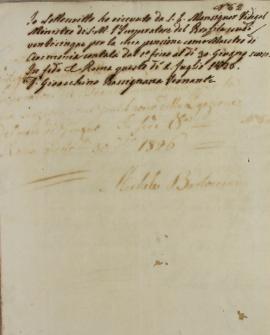 Documento nº 62, recibo a Francisco Corrêa Vidigal (s.d-1838) informando o recebimento do valor d...