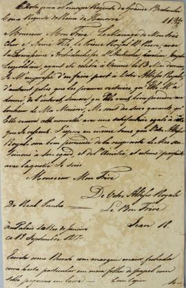 Nota diplomática de 18 de setembro de 1817, de D. João VI (1767-1826), destinada ao Príncipe Rege...